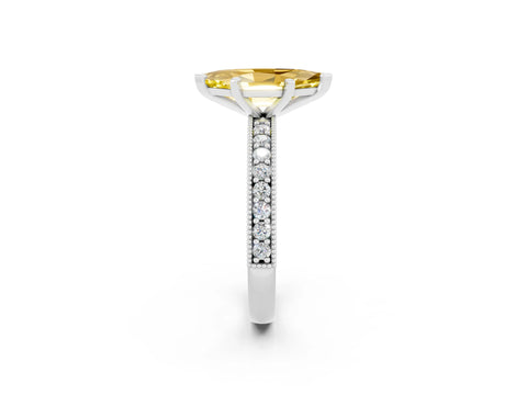 White gold Marquise Cut Yellow Sapphire Milgrain Pavé Engagement Ring with Four-Prong Setting_26