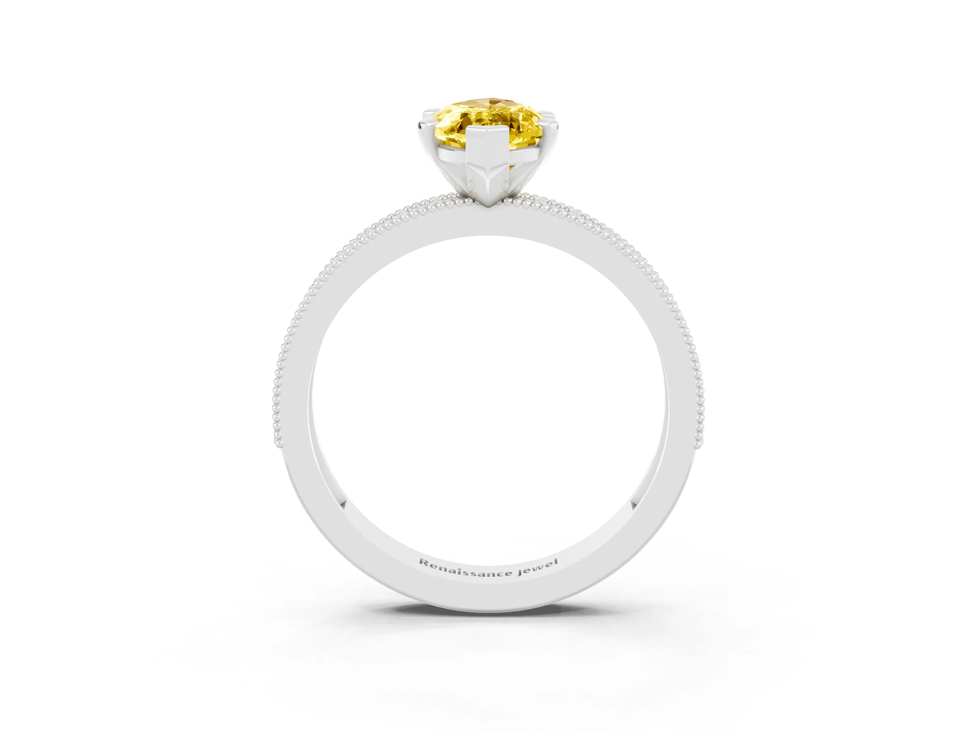 White gold Marquise Cut Yellow Sapphire Milgrain Pavé Engagement Ring with Four-Prong Setting_27