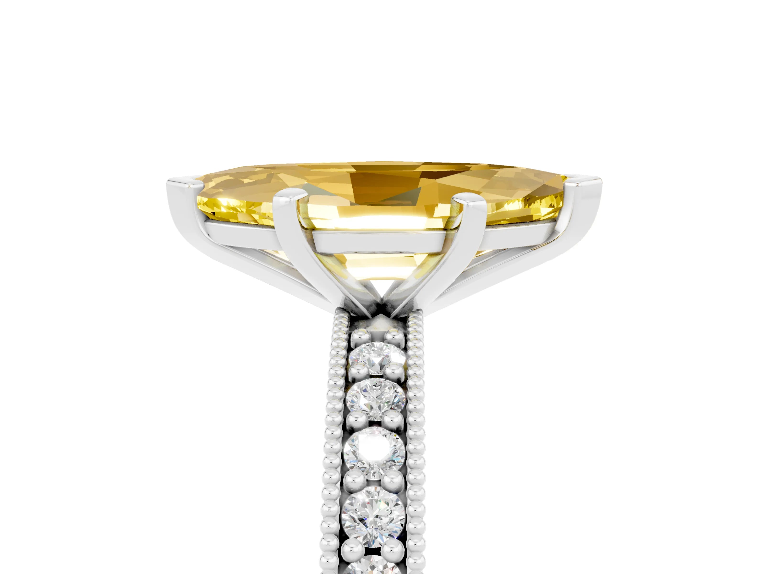 White gold Marquise Cut Yellow Sapphire Milgrain Pavé Engagement Ring with Four-Prong Setting_29
