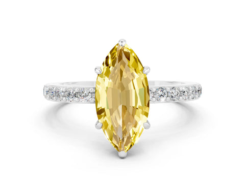 White gold Marquise Cut Yellow Sapphire Pavé Engagement Ring with Round  Accents and Prong Setting_48