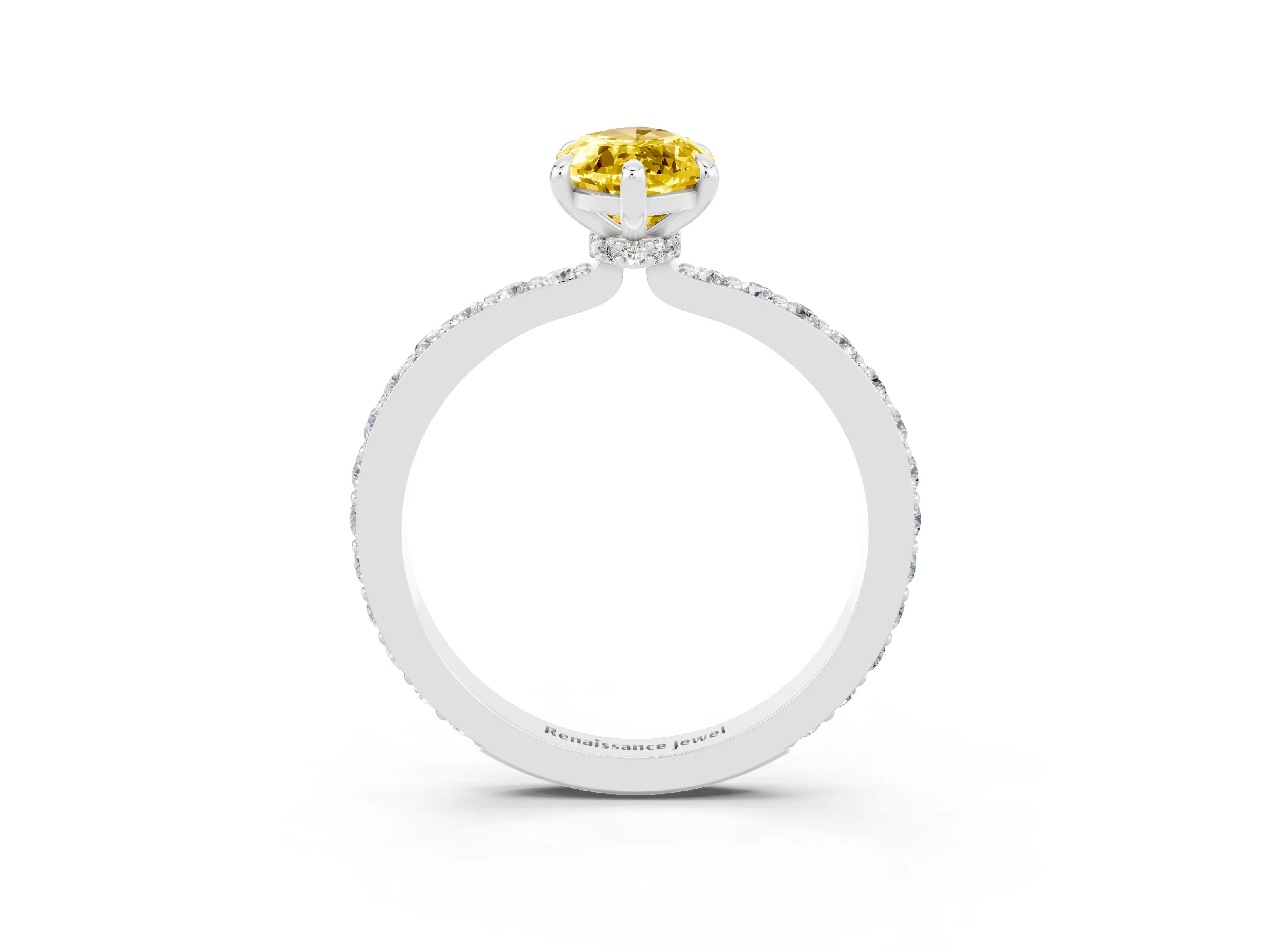White gold Marquise Cut Yellow Sapphire Pavé Engagement Ring with Round  Accents and Prong Setting_51