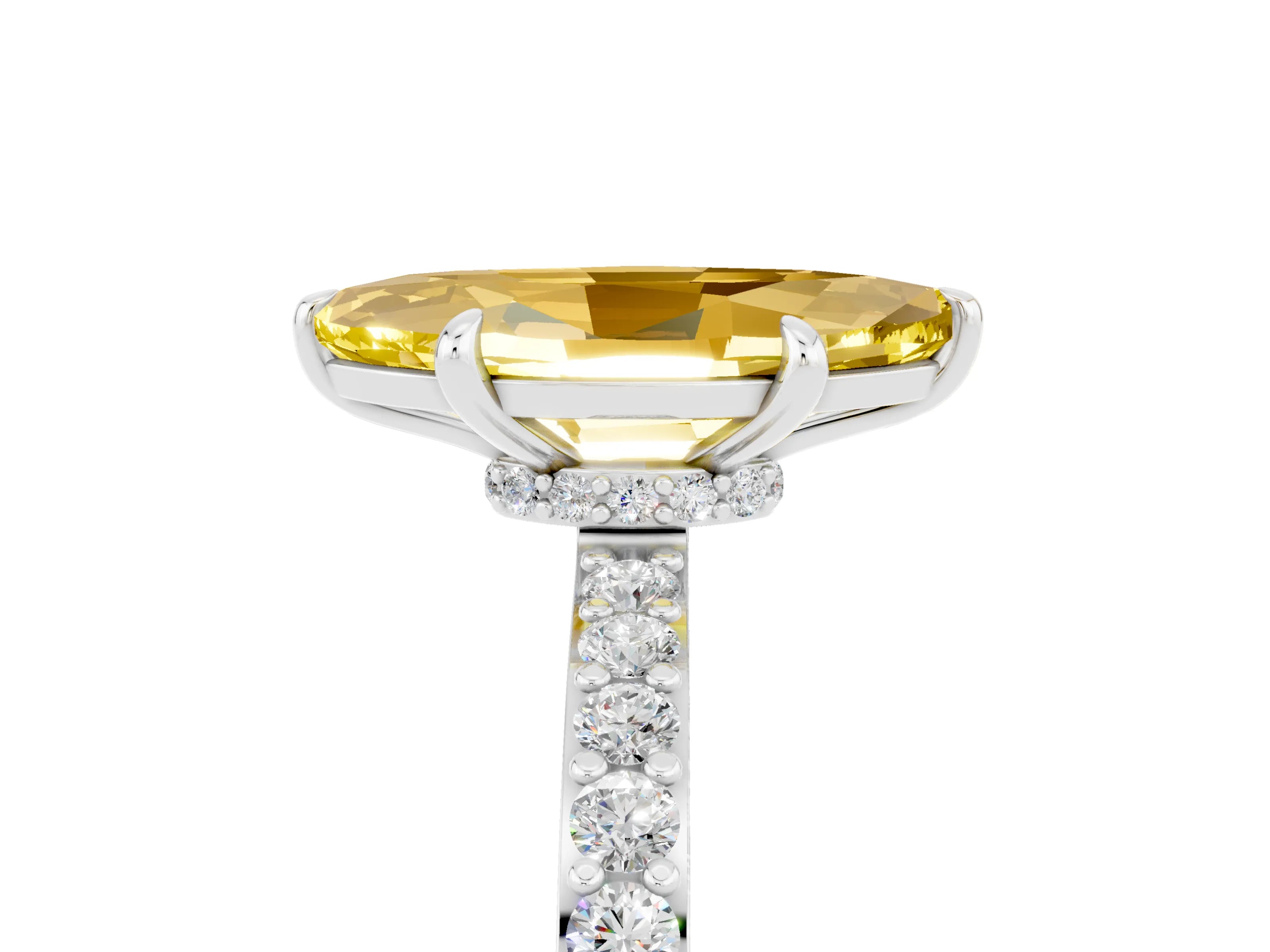White gold Marquise Cut Yellow Sapphire Pavé Engagement Ring with Round  Accents and Prong Setting_53