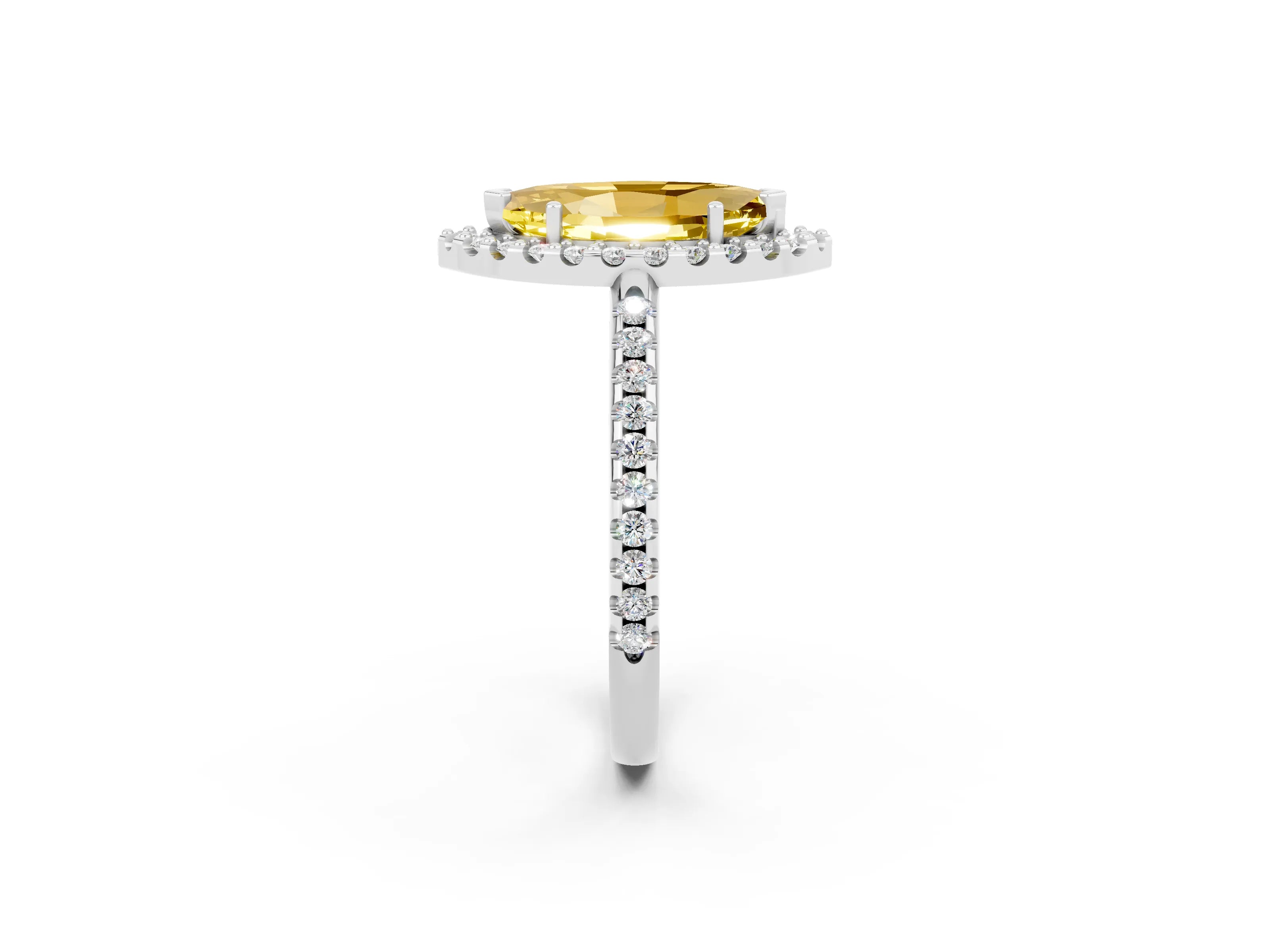 White gold Marquise Cut Yellow Sapphire Pavé Halo Ring with Four-Prong Setting_14