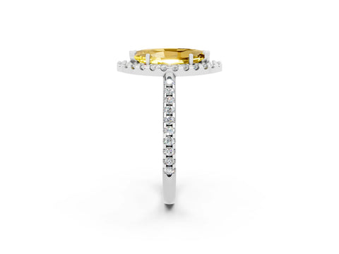 White gold Marquise Cut Yellow Sapphire Pavé Halo Ring with Four-Prong Setting_14