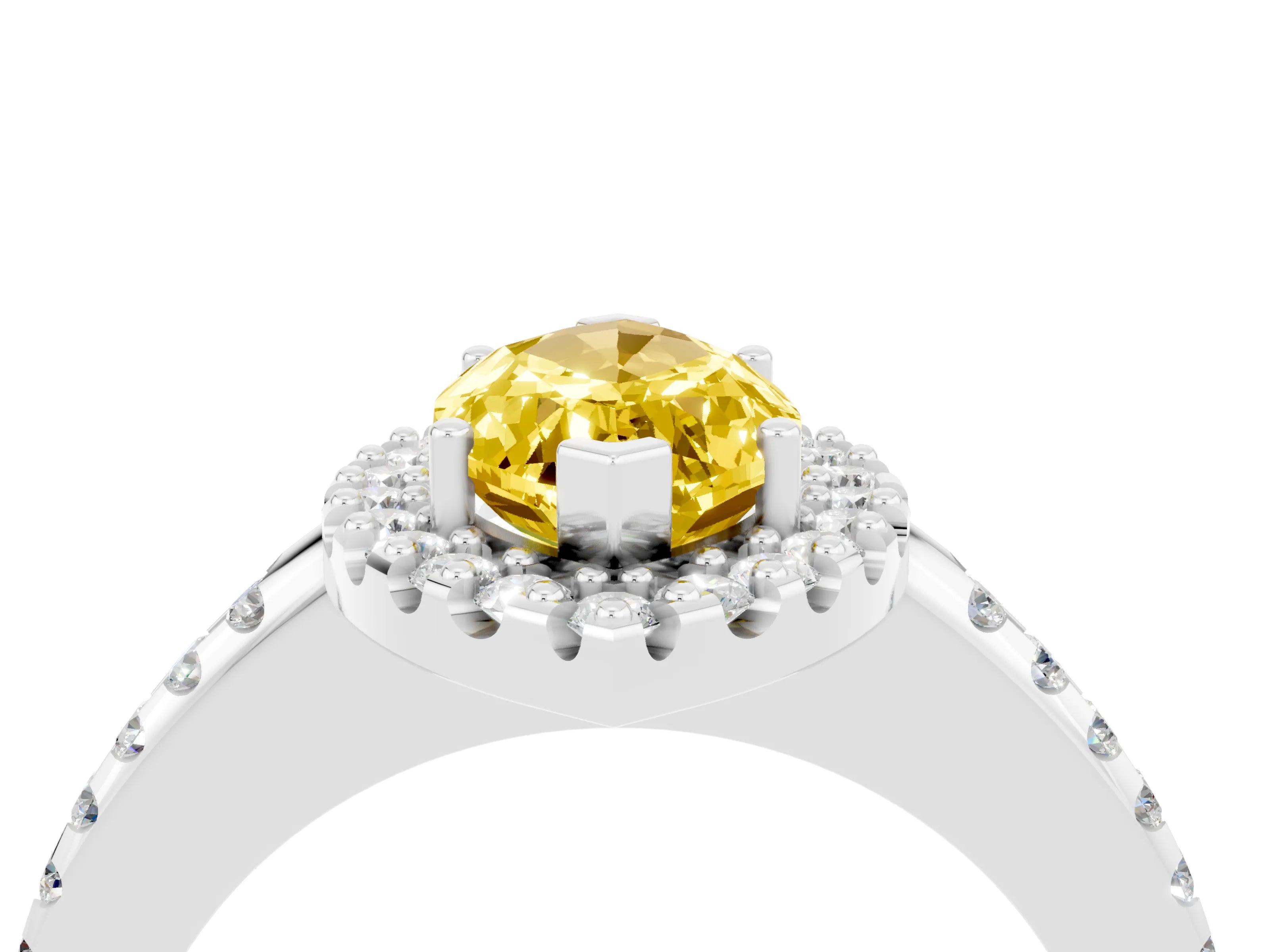 White gold Marquise Cut Yellow Sapphire Pavé Halo Ring with Four-Prong Setting_16