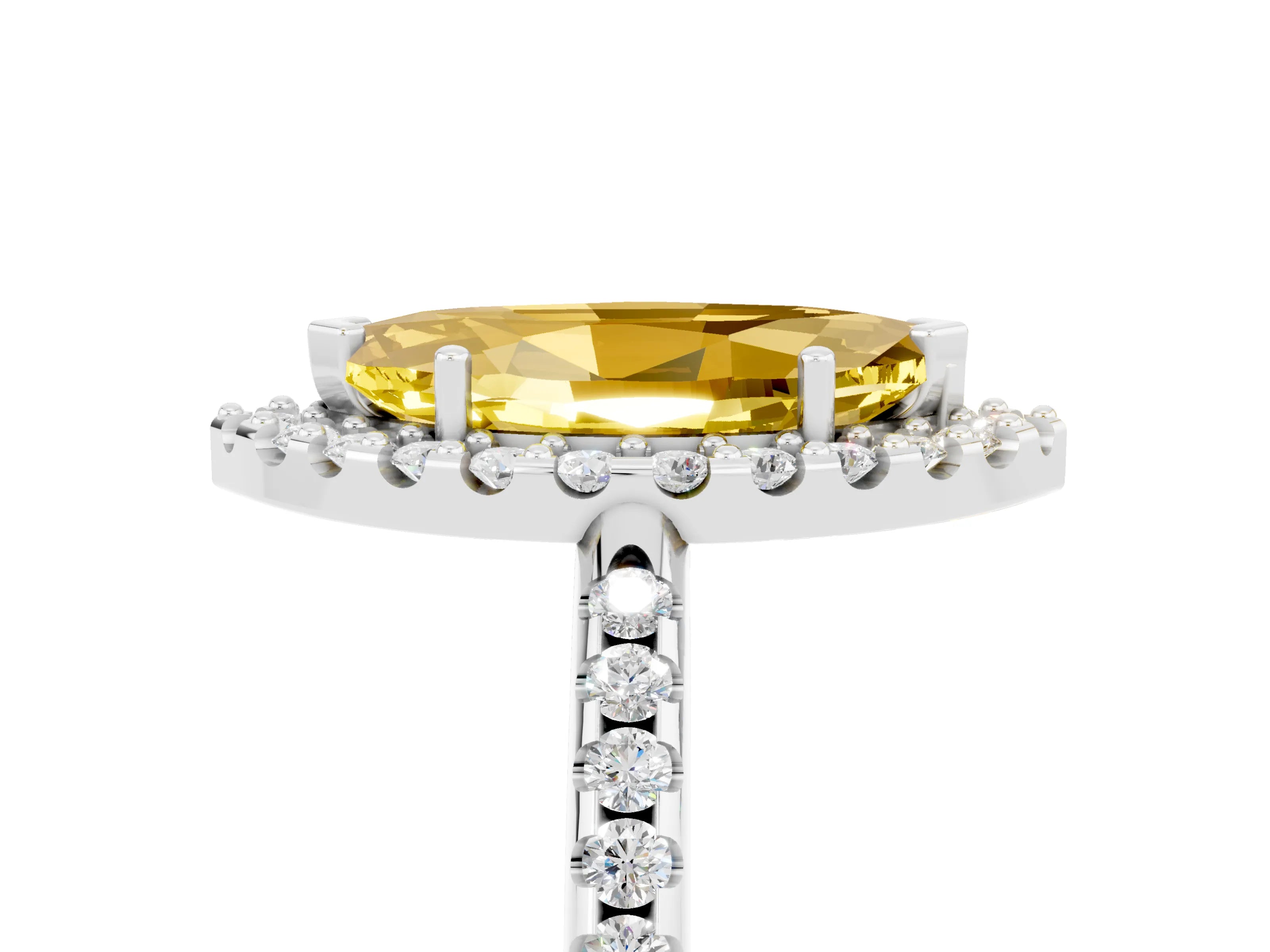 White gold Marquise Cut Yellow Sapphire Pavé Halo Ring with Four-Prong Setting_17