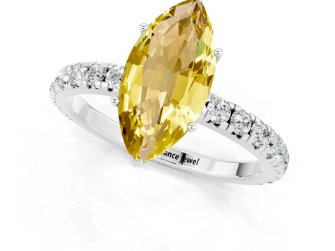 White gold Marquise Cut Yellow Sapphire Pavé Solitaire Engagement Ring with Four-Prong Setting_13