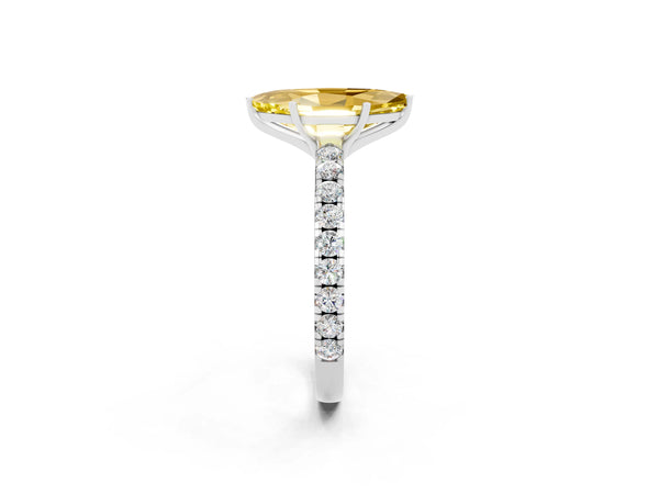 White gold Marquise Cut Yellow Sapphire Pavé Solitaire Engagement Ring with Four-Prong Setting