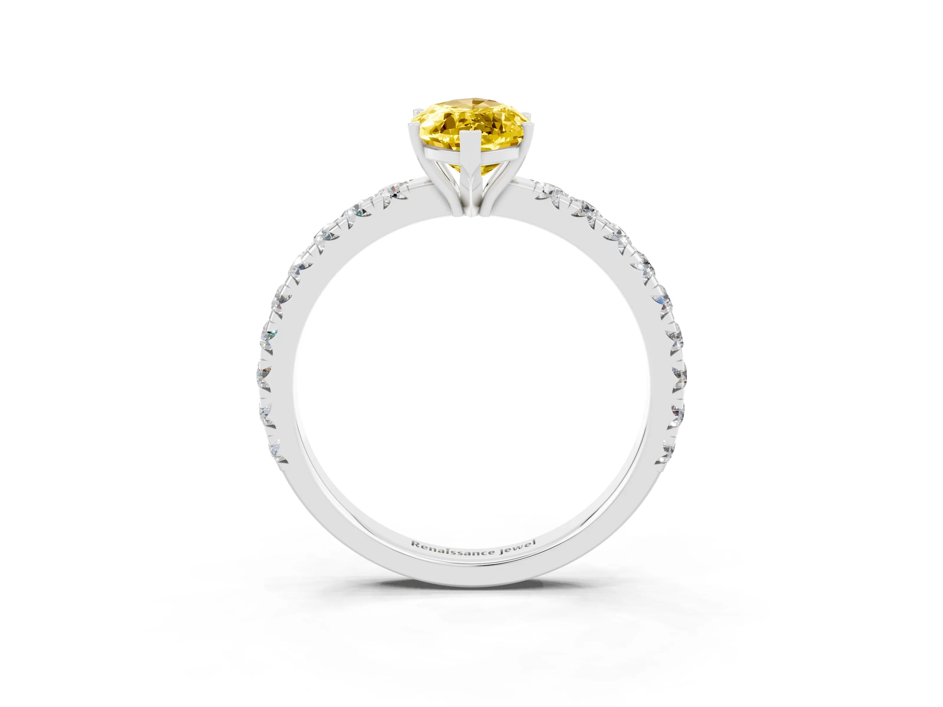 White gold Marquise Cut Yellow Sapphire Pavé Solitaire Engagement Ring with Four-Prong Setting_15