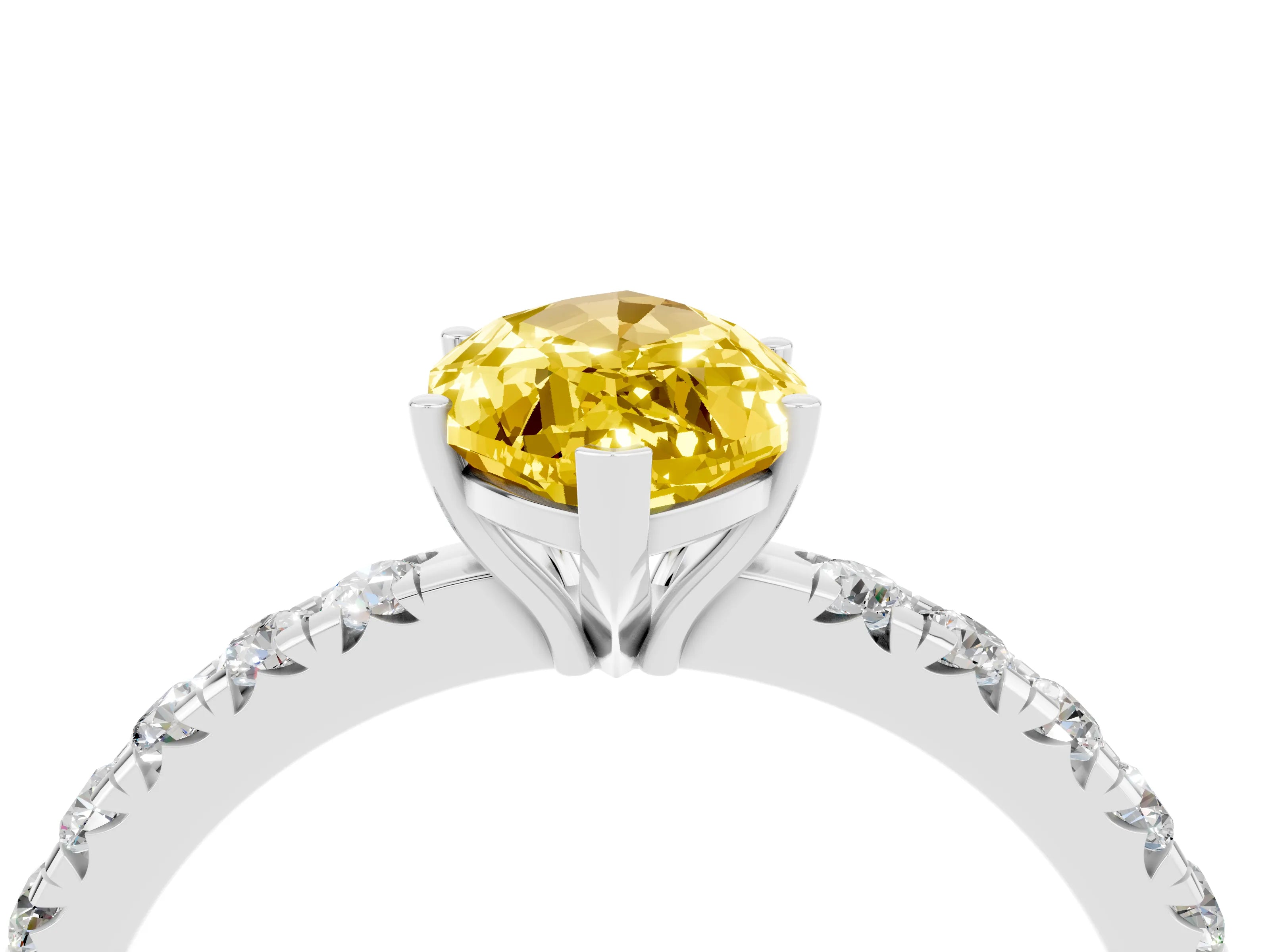 White gold Marquise Cut Yellow Sapphire Pavé Solitaire Engagement Ring with Four-Prong Setting_16