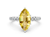 White gold Marquise Cut Yellow Sapphire Pavé Solitaire Ring with Round Band and Prong Setting_12