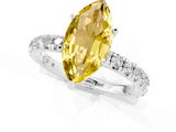 White gold Marquise Cut Yellow Sapphire Pavé Solitaire Ring with Round Band and Prong Setting_37