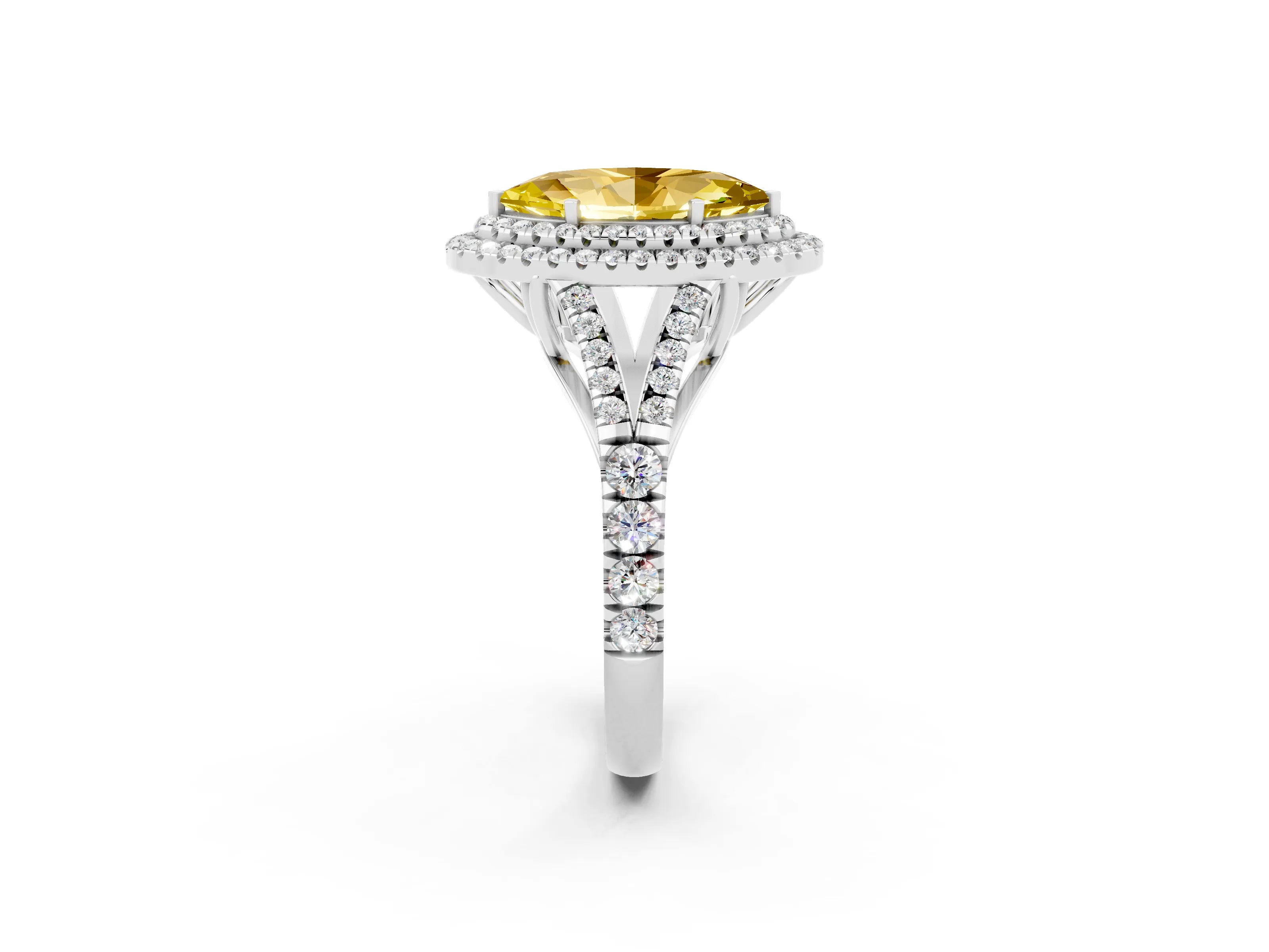 White gold Marquise Cut Yellow Sapphire Pavé Split Shank Double Halo Engagement Ring_2