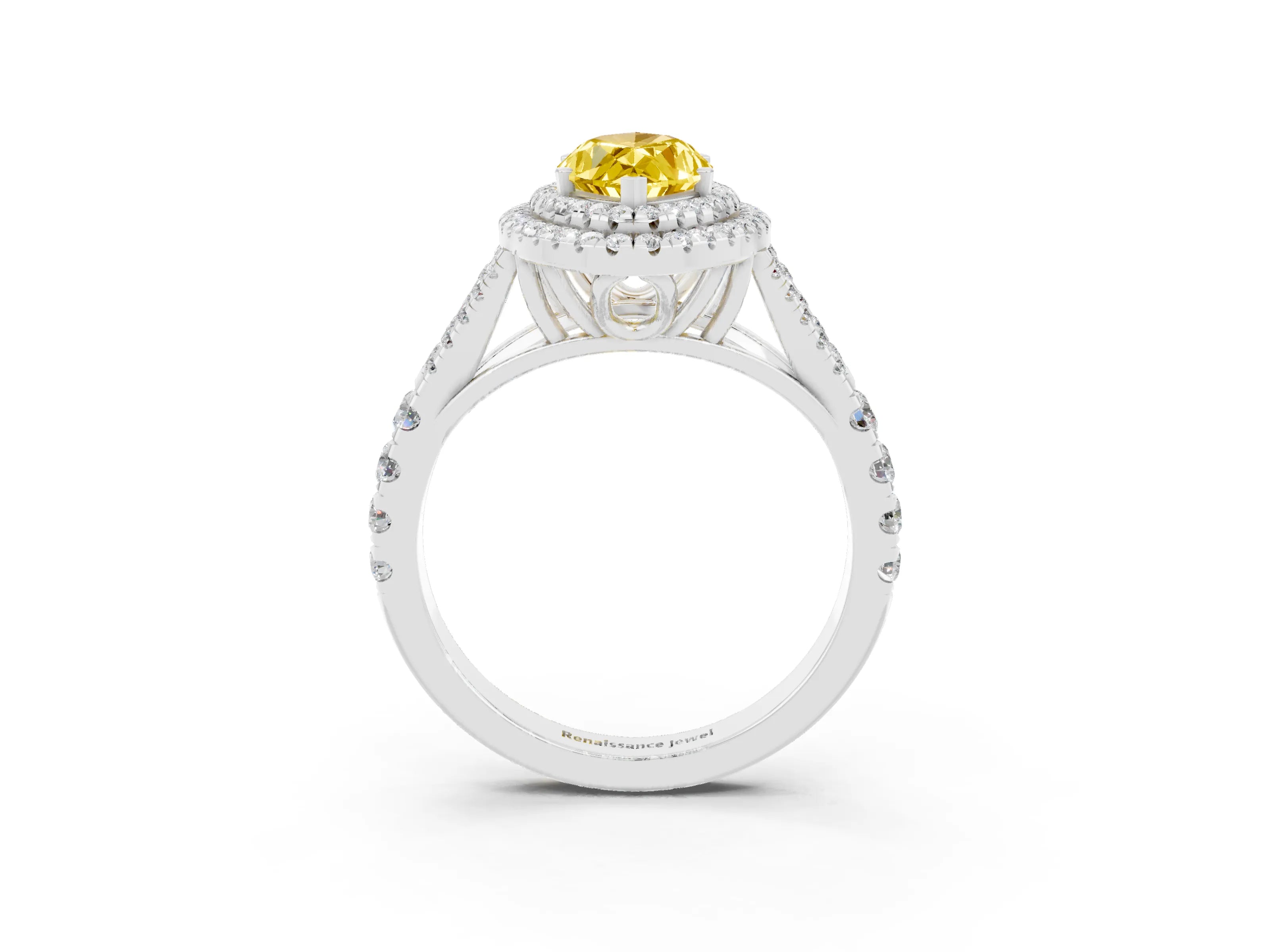 White gold Marquise Cut Yellow Sapphire Pavé Split Shank Double Halo Engagement Ring_3