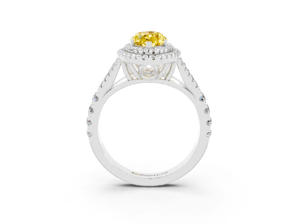 White gold Marquise Cut Yellow Sapphire Pavé Split Shank Double Halo Engagement Ring