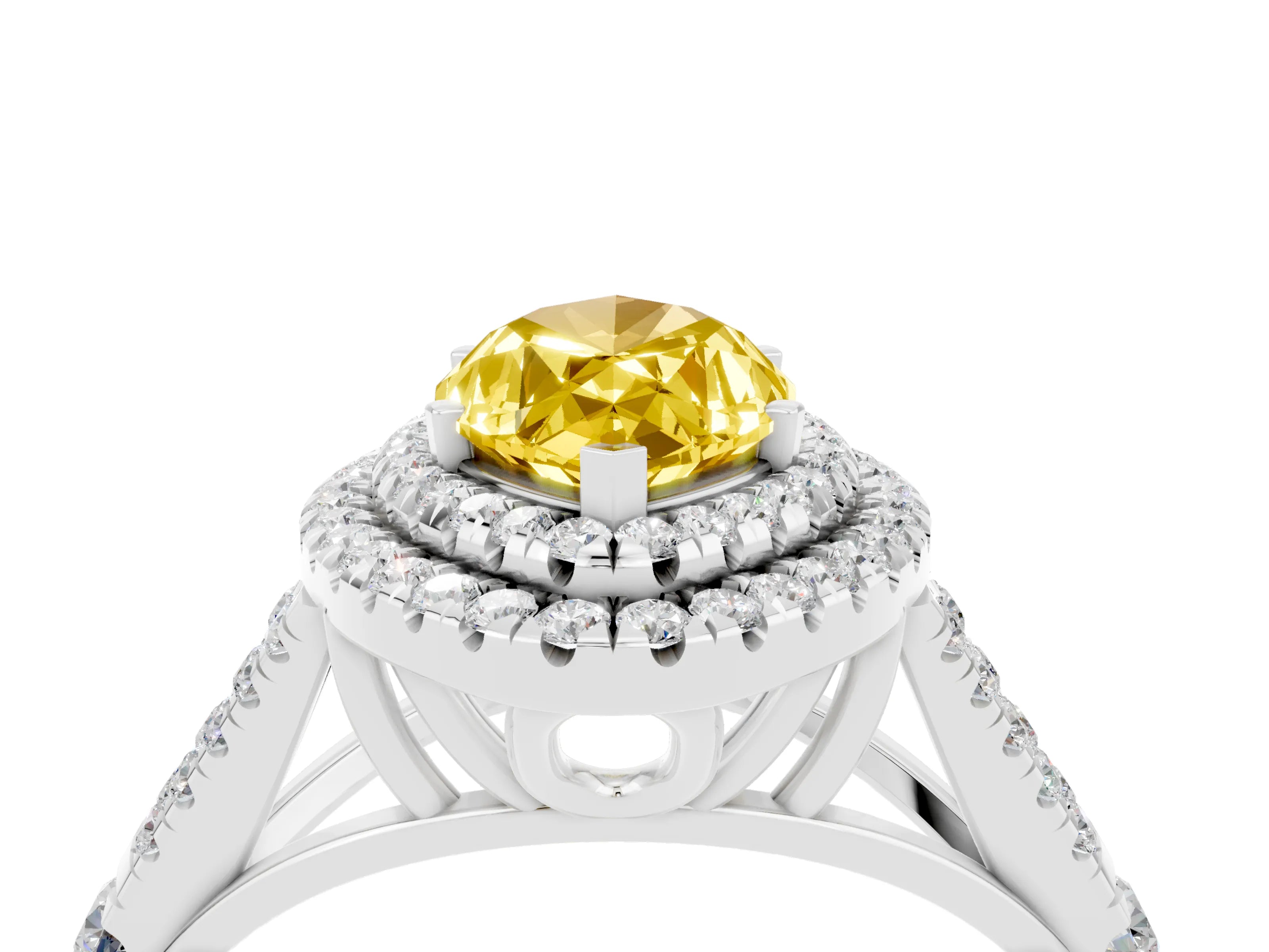 White gold Marquise Cut Yellow Sapphire Pavé Split Shank Double Halo Engagement Ring_4