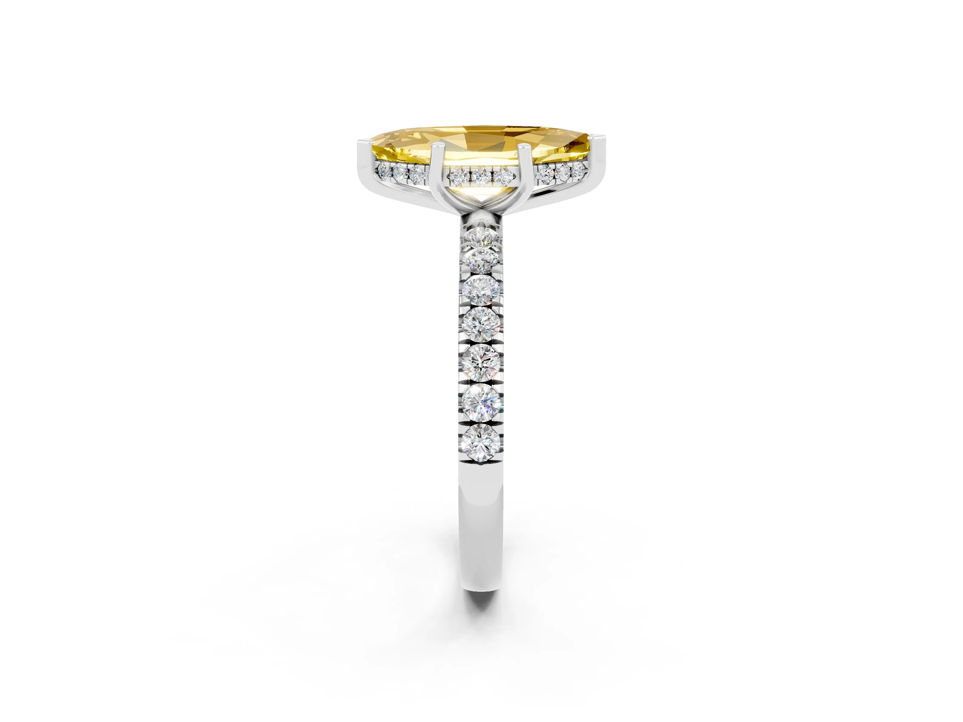 White gold Marquise Cut Yellow Sapphire Pave Band Solitaire Ring with Four-Prong Setting_62