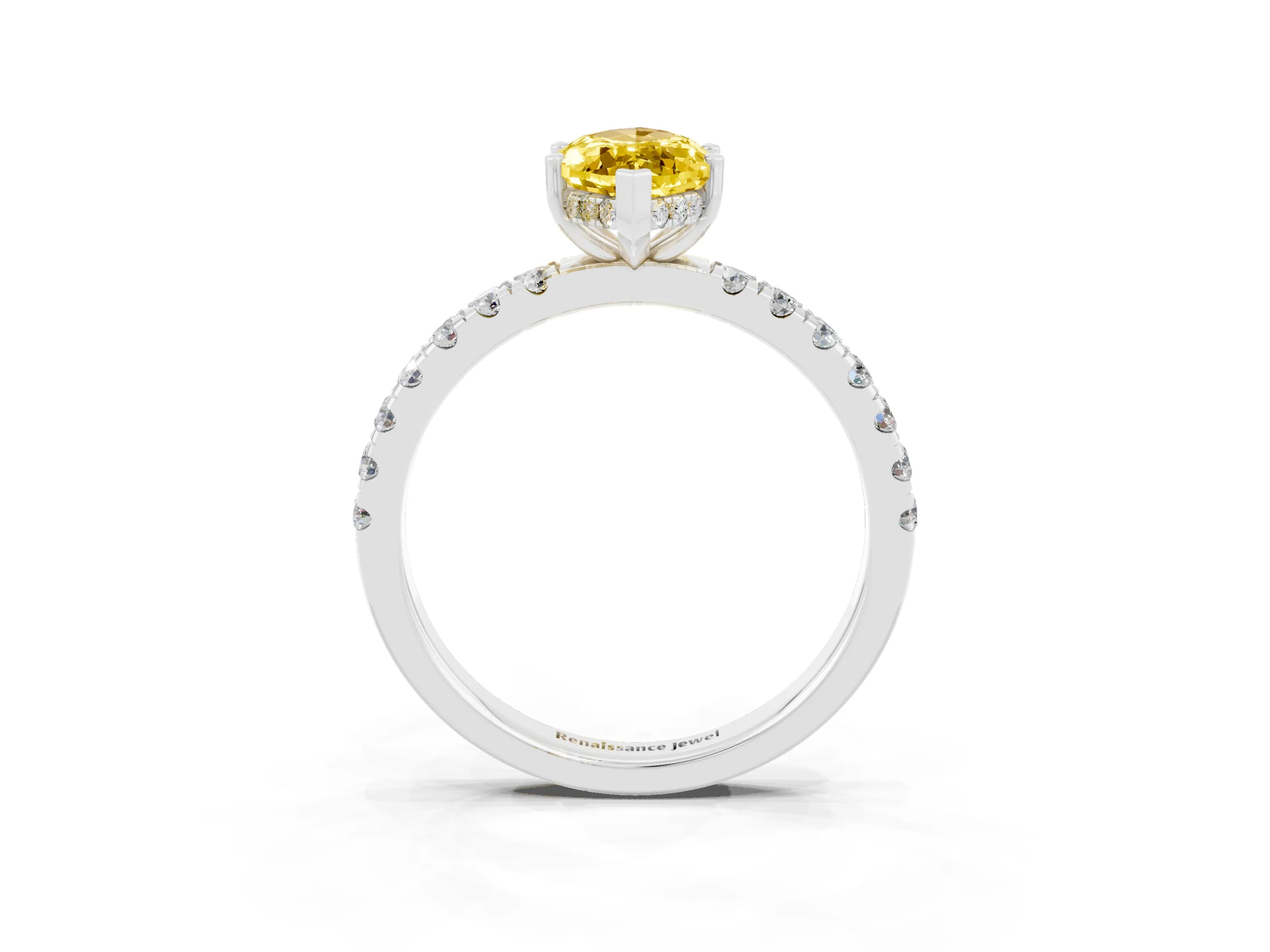 White gold Marquise Cut Yellow Sapphire Pave Band Solitaire Ring with Four-Prong Setting_63
