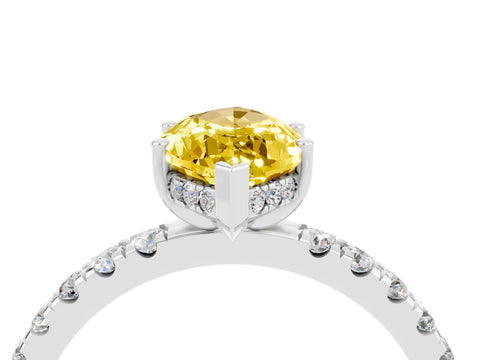 White gold Marquise Cut Yellow Sapphire Pave Band Solitaire Ring with Four-Prong Setting_64
