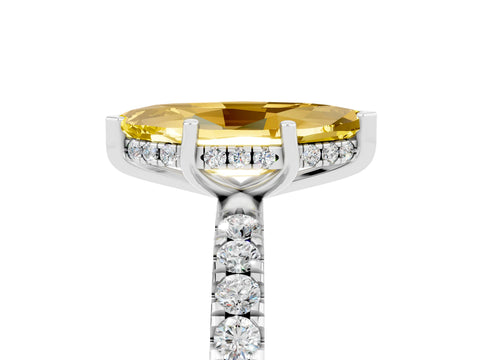White gold Marquise Cut Yellow Sapphire Pave Band Solitaire Ring with Four-Prong Setting_65
