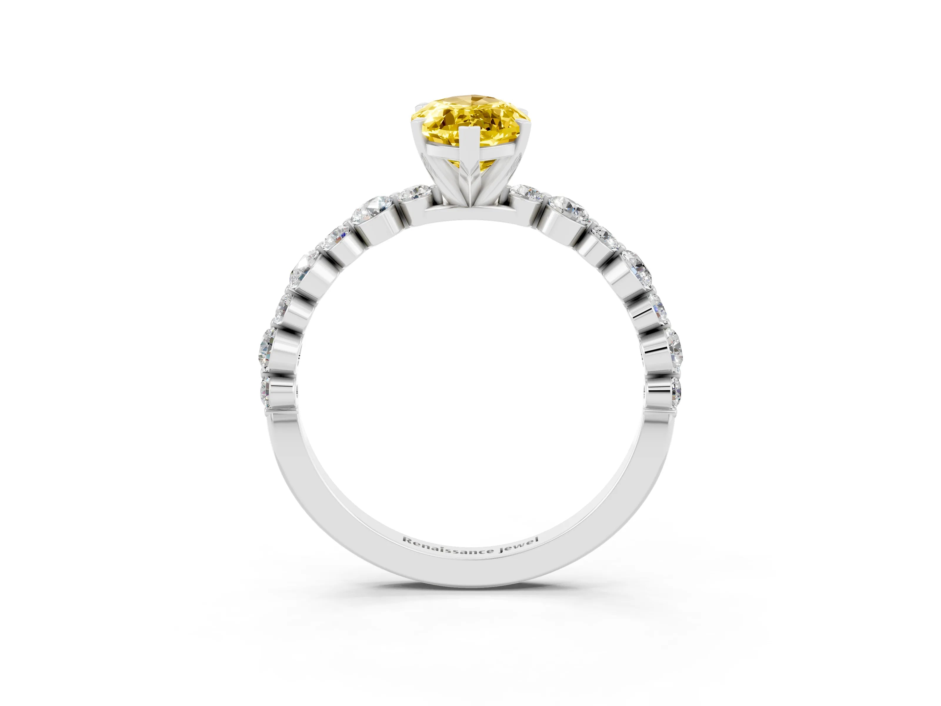 White gold Marquise Cut Yellow Sapphire Prong Set Engagement Ring with Pavé Band_15