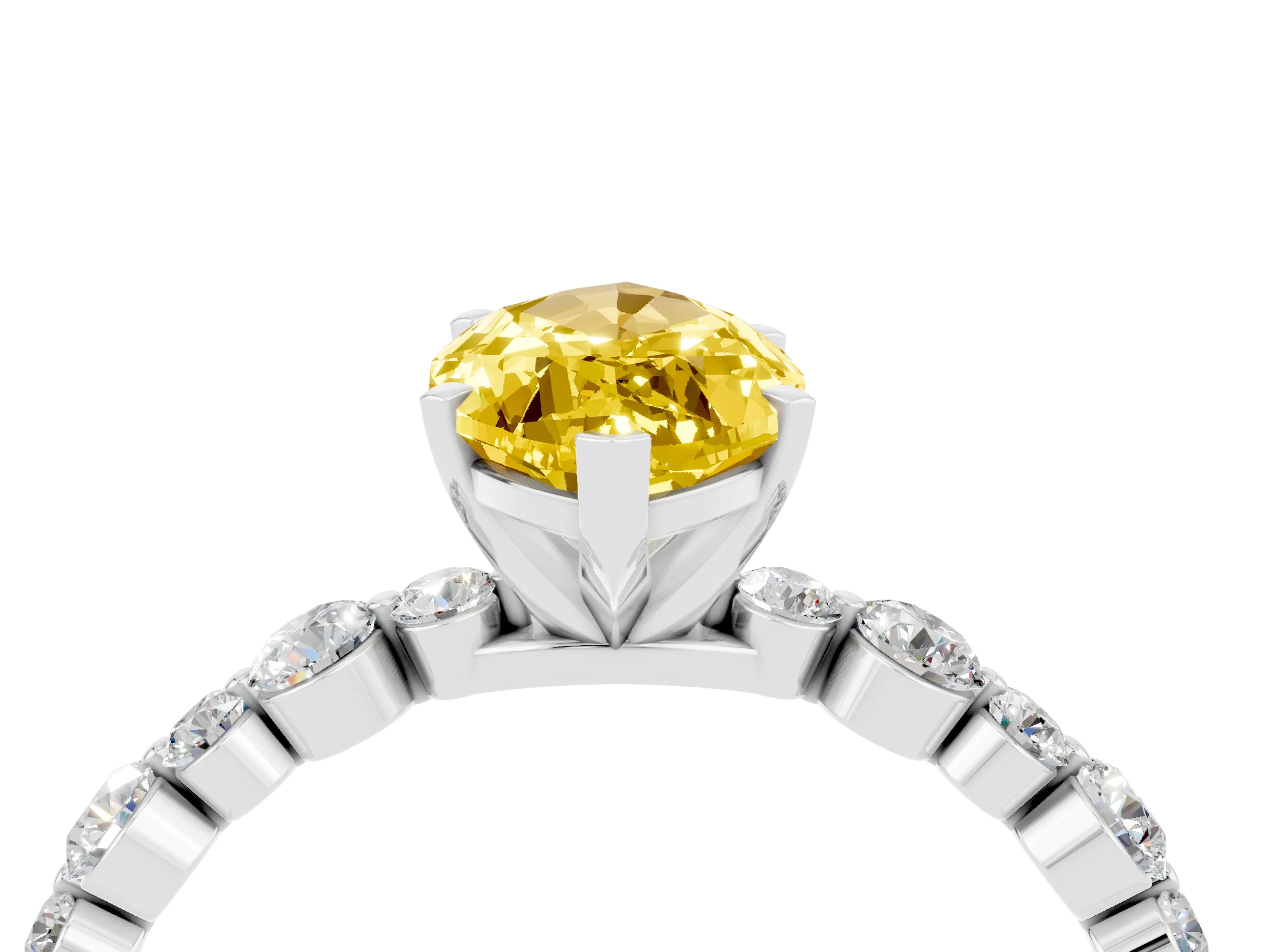 White gold Marquise Cut Yellow Sapphire Prong Set Engagement Ring with Pavé Band_16
