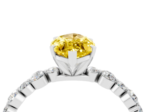 White gold Marquise Cut Yellow Sapphire Prong Set Engagement Ring with Pavé Band_16