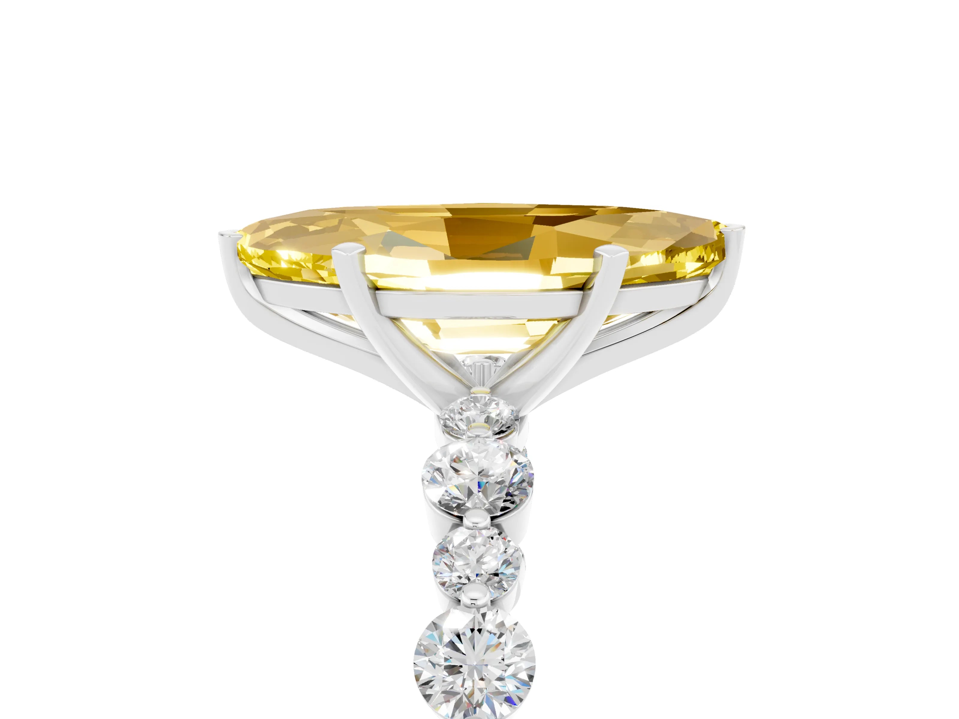 White gold Marquise Cut Yellow Sapphire Prong Set Engagement Ring with Pavé Band_17