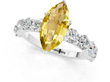 White gold Marquise Cut Yellow Sapphire Prong Setting with Side Stones on a Pave Band_25