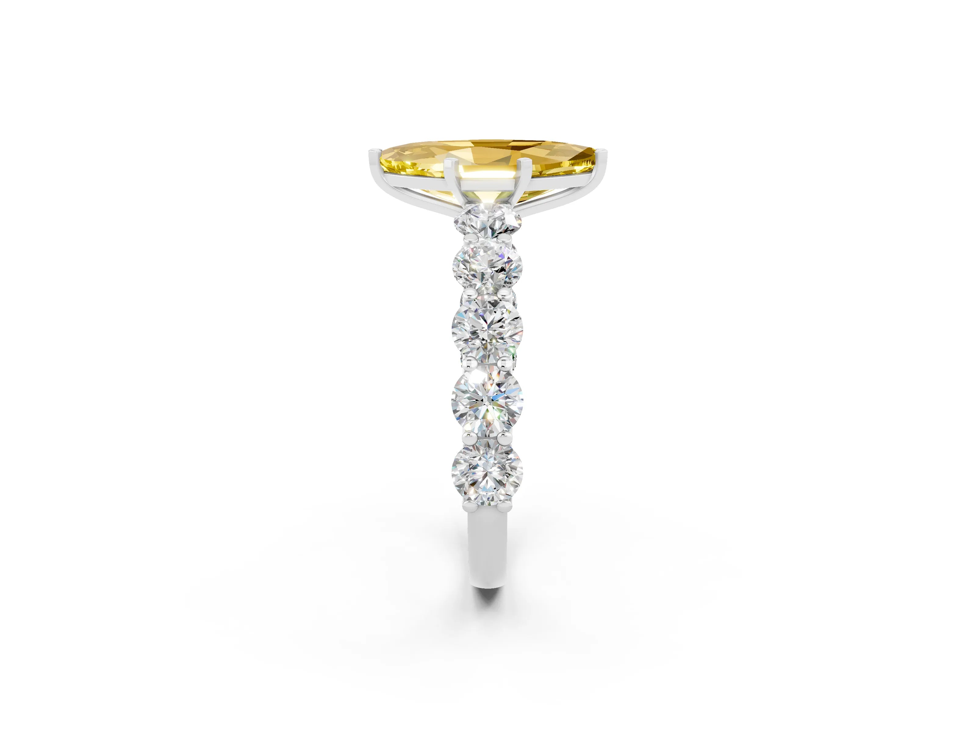 White gold Marquise Cut Yellow Sapphire Prong Setting with Side Stones on a Pave Band_26