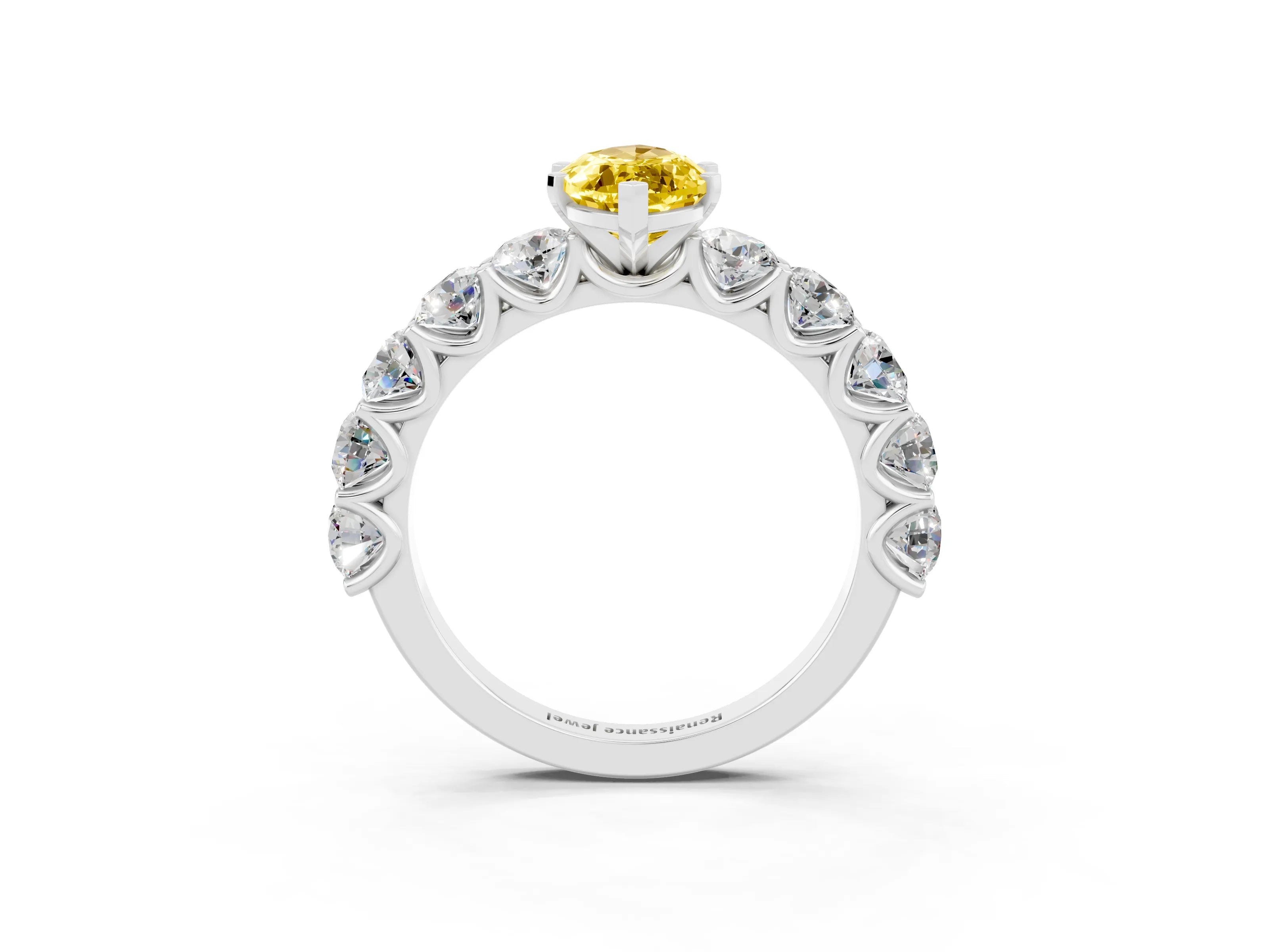 White gold Marquise Cut Yellow Sapphire Prong Setting with Side Stones on a Pave Band_27