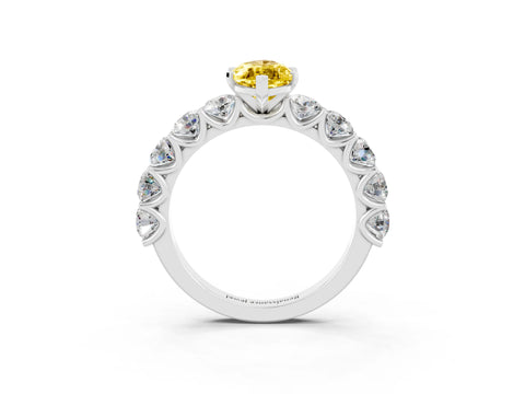 White gold Marquise Cut Yellow Sapphire Prong Setting with Side Stones on a Pave Band_27