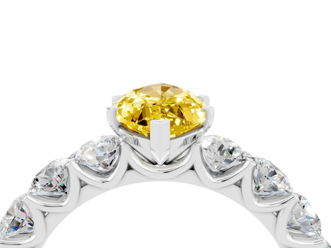 White gold Marquise Cut Yellow Sapphire Prong Setting with Side Stones on a Pave Band_28