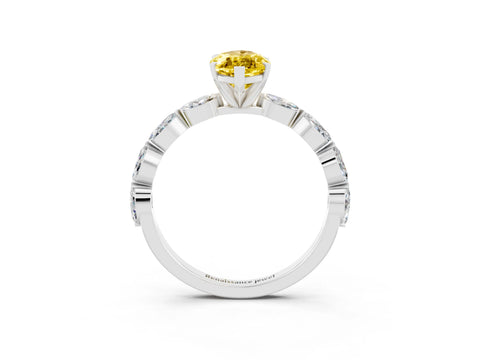 White gold Marquise Cut Yellow Sapphire Ring with Marquise Side Stones and Prong Setting_15
