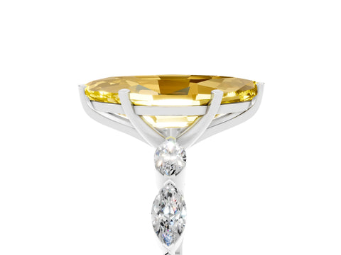 White gold Marquise Cut Yellow Sapphire Ring with Marquise Side Stones and Prong Setting_17