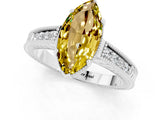 White gold Marquise Cut Yellow Sapphire Ring with Milgrain Pavé Band and Four-Prong Setting_13