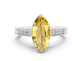 White gold Marquise Cut Yellow Sapphire Ring with Milgrain Pavé Band and Four-Prong Setting_36