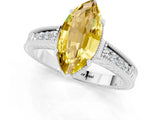 White gold Marquise Cut Yellow Sapphire Ring with Milgrain Pavé Band and Four-Prong Setting_37