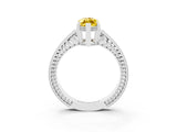 White gold Marquise Cut Yellow Sapphire Ring with Milgrain Pavé Band and Four-Prong Setting_39