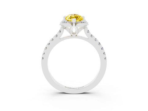 White gold Marquise Cut Yellow Sapphire Ring with Pavé Band and Floral Prong Setting_3