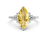 White gold Marquise Cut Yellow Sapphire Ring with Side Stones and Four-Prong Setting_78