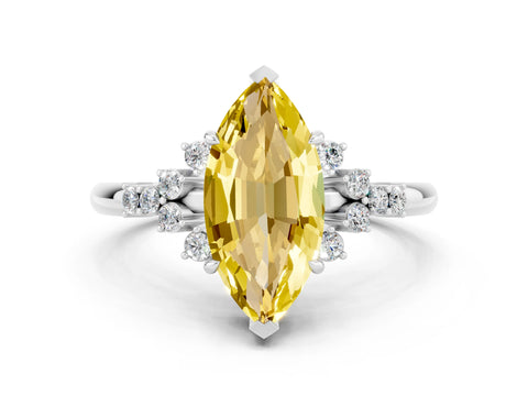 White gold Marquise Cut Yellow Sapphire Ring with Side Stones and Four-Prong Setting_84