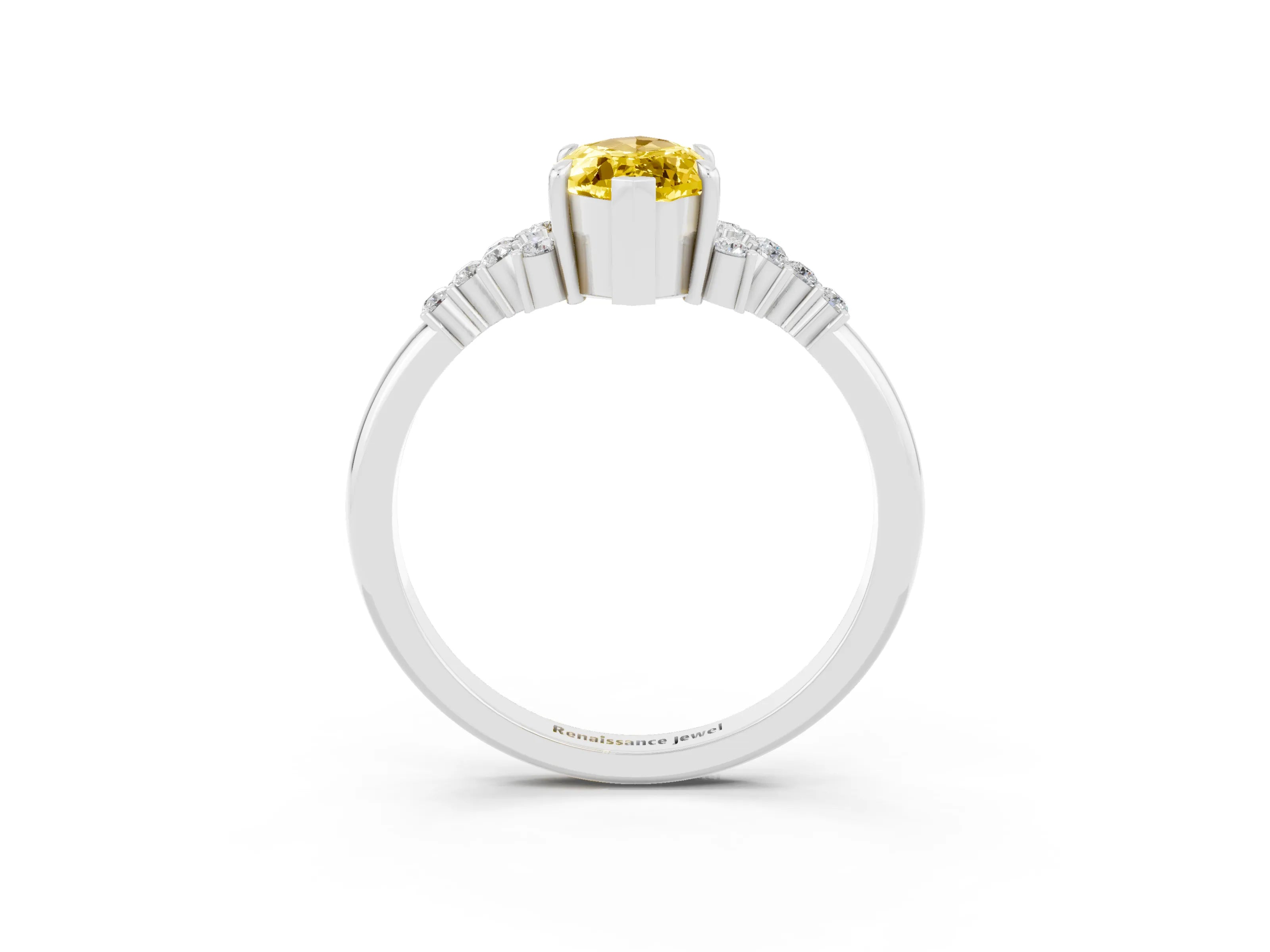 White gold Marquise Cut Yellow Sapphire Ring with Side Stones and Four-Prong Setting_87