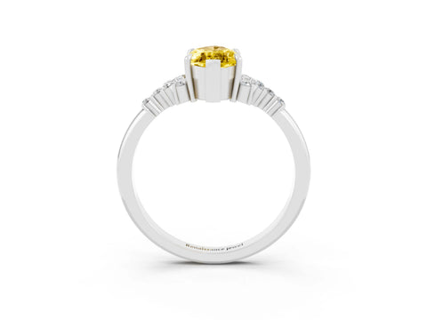 White gold Marquise Cut Yellow Sapphire Ring with Side Stones and Four-Prong Setting_87
