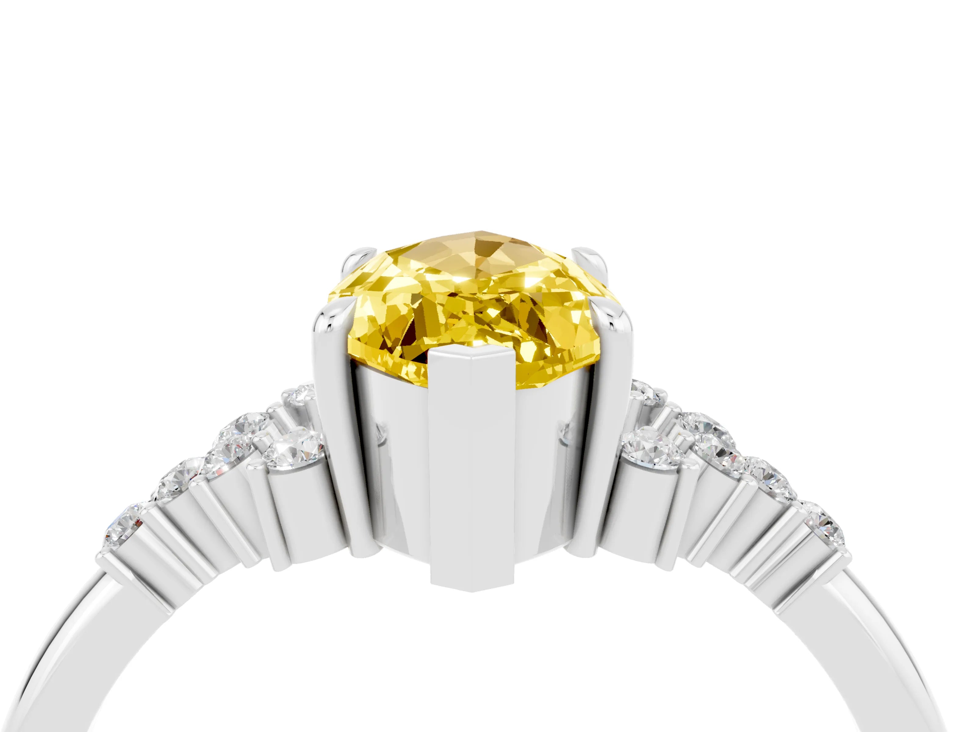 White gold Marquise Cut Yellow Sapphire Ring with Side Stones and Four-Prong Setting_88