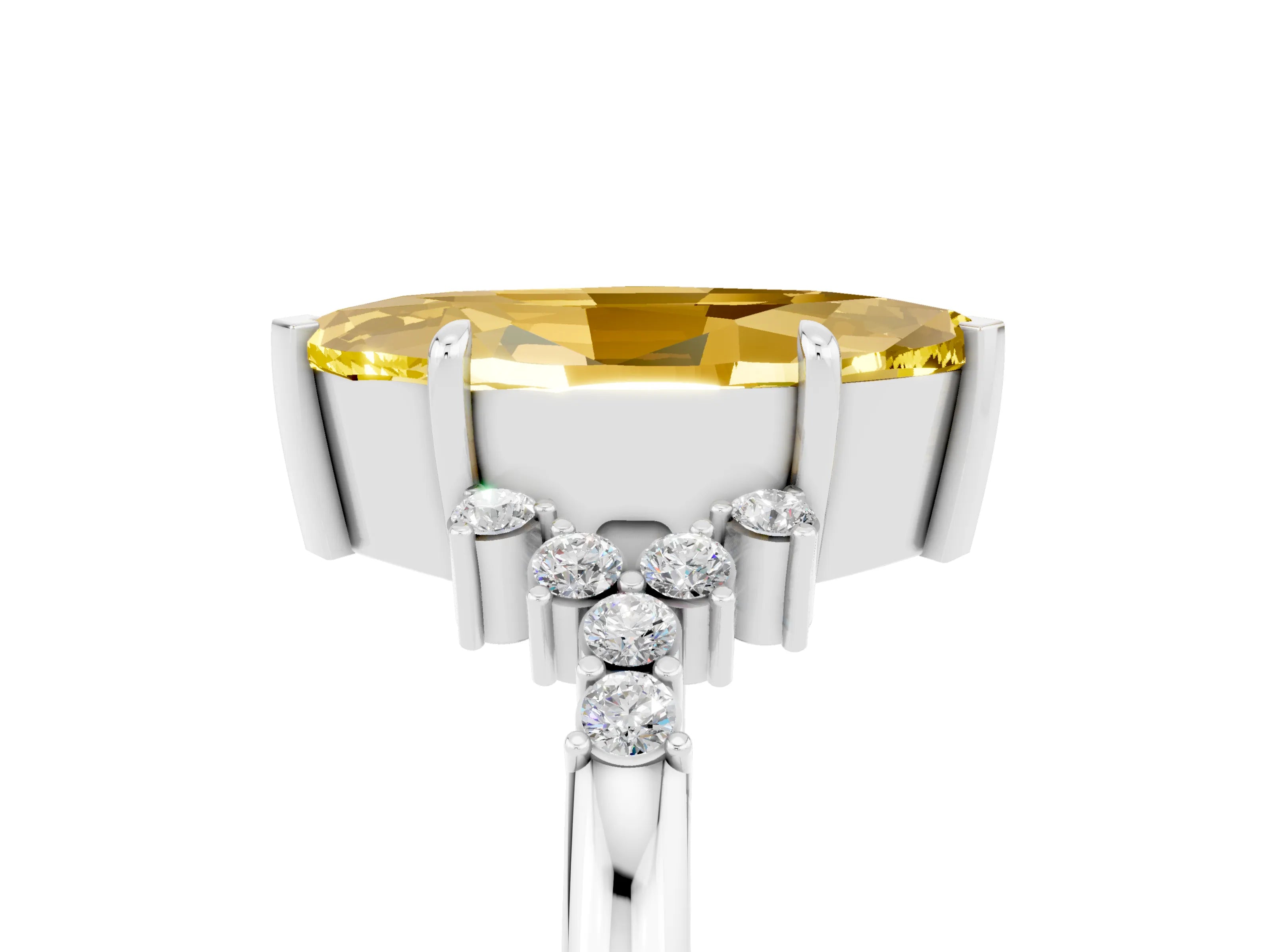 White gold Marquise Cut Yellow Sapphire Ring with Side Stones and Four-Prong Setting_89