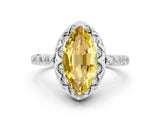 White gold Marquise Cut Yellow Sapphire Scalloped Halo Engagement Ring with Round Shared Prong Band_36