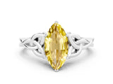 White gold Marquise Cut Yellow Sapphire Solitaire Celtic Knot Ring with Four-Prong Setting_24