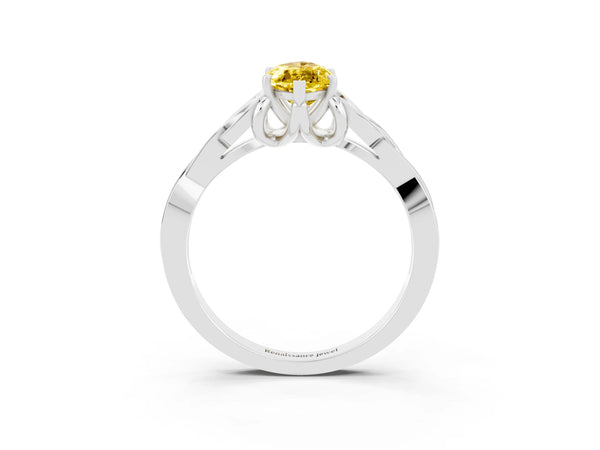 White gold Marquise Cut Yellow Sapphire Solitaire Celtic Knot Ring with Four-Prong Setting