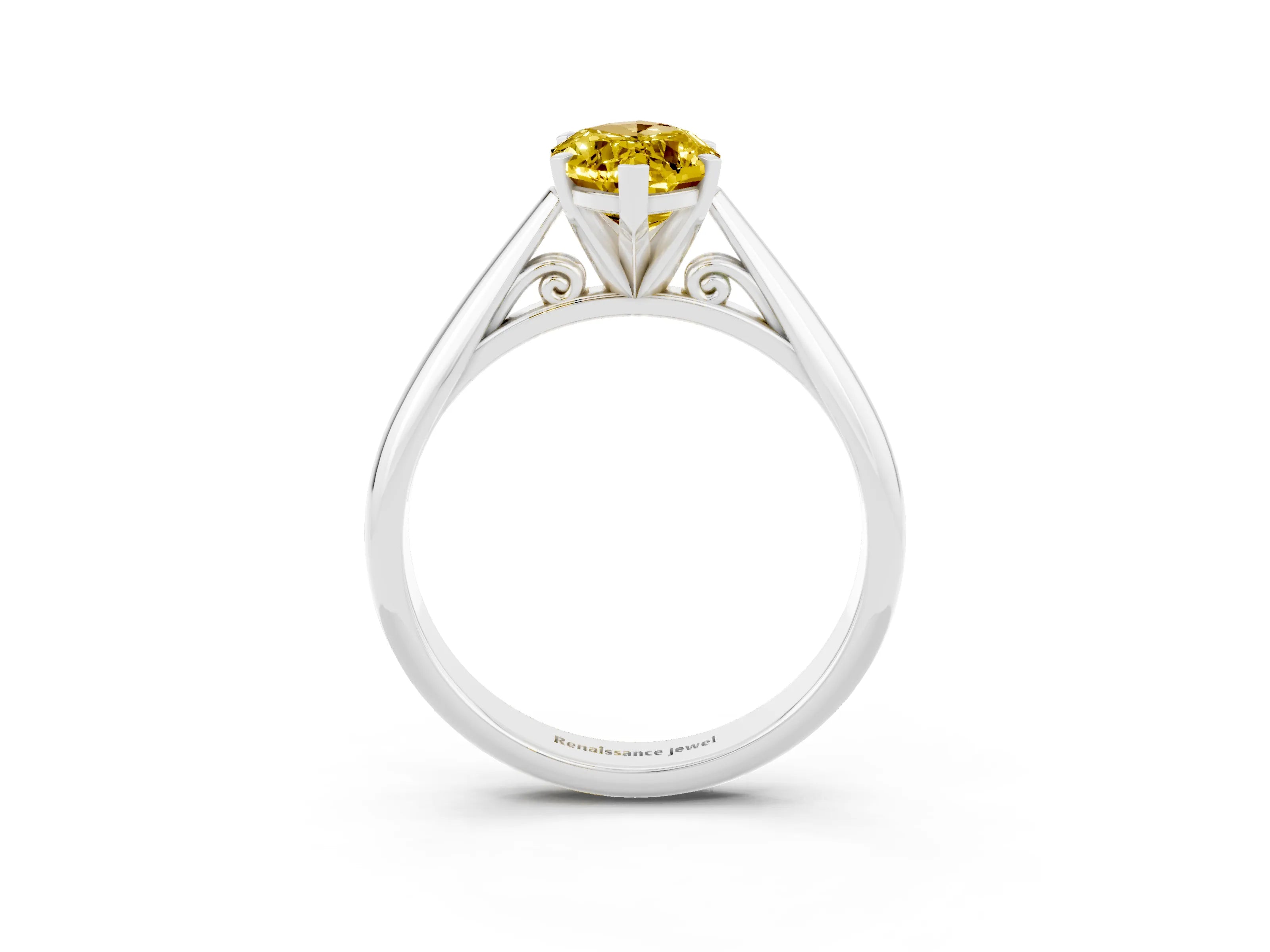 White gold Marquise Cut Yellow Sapphire Solitaire Engagement Ring with Cathedral Setting and Four-Prong Mount_15